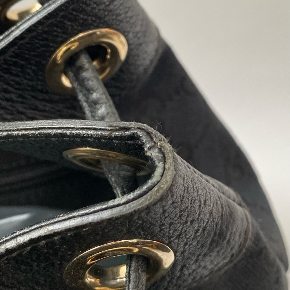 Gucci Black GG Canvas Drawstring Backpack with Gold Accent - Picture 9 of 14